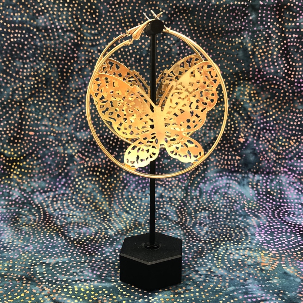 Gold butterfly hoop earrings